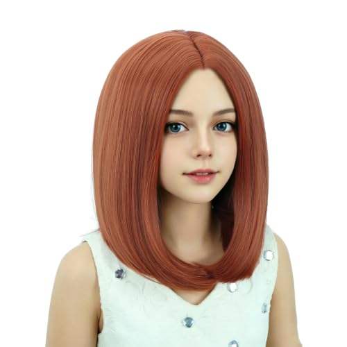 Image of Kids Copper Red Wig Girls Copper Red Bob Wig Child Short Bob Wig Middle Part Wig for Kids Synthetic Wigs with Wig Cap