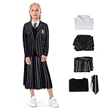Duwseal Kids Wednesday Addams School Uniform Wednesday Cosplay Costume Jacket Dress Halloween Outfit