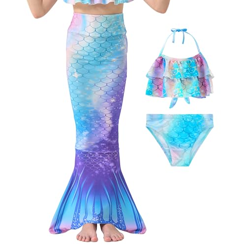 Image of GALLDEALS Girls 3 Piece Swimsuit Bathing Suits Bikini with Cover Up Skirt 3 to 12 Years
