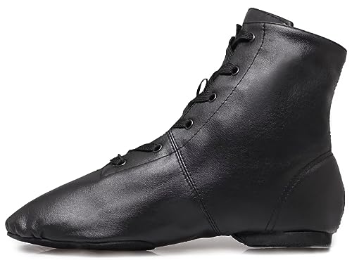 Jazz Boots Dance Shoes: High Top Black Jazz Shoes Lace Up - Premium Leather Dancing Shoes - Flat Split Sole Over Ankle Jazz Boots for Women Girls Kids and Men 5