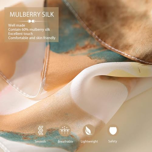 Women's Silk Scarves Artistic Ink Painting Elegant Floral Printed Long Shawl Soft Wrap Sunscreen Shawl All Season4