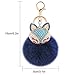 Anple Boseen Real Rabbit Fur Ball with Artificial Fox Head Inlay Pearl Rhinestone Key Chain for Womens Bag or Cellphone or Car Pendant (Navy Blue)