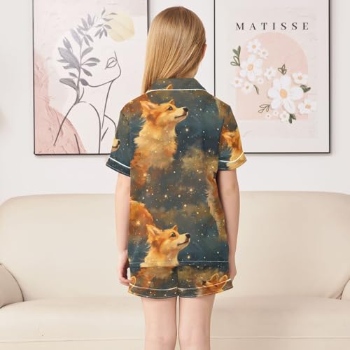 ALAZA Starry Puppy Dog Pajamas Satin Pajama Set Short Sleeve Button Down Sleepwear4