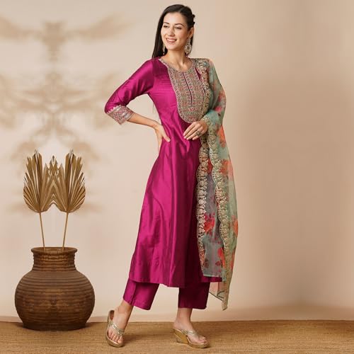 Image of Globus Women Kurta Set (GS568428 Yellow S)