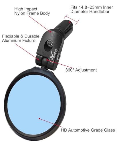 Hafny Bar End Bike Mirror, HD, Blast-Resistant, Glass Mirror, HF-MR090, HF-M951-FR03, HF-M952-FR03 (Anti-glare Blue Glass, 62mm)