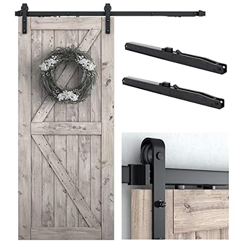6FT Soft Close Heavy Duty Sturdy Sliding Barn Door Hardware Kit - Smoothly and Quietly - Simple and Easy to Install -Includes Step-by-Step Installation Instruction -Fit 36" Door Panel (J Shape) Cover