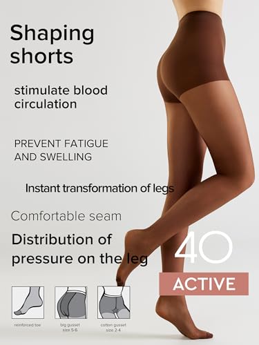 Image of Conte Women's High Waist Compression Pantyhose Tights with Control Top Active 40 Denier