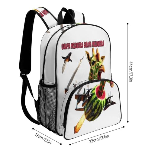 Giraffa-meloniera Merch Large Travel Backpack Italian-Brainrot Meme Waterproof Lightweight Daypack White 44x32x19cm2