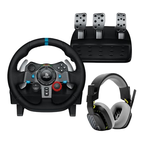 Logitech G29 Driving Force Racing Wheel and Pedals, Force Feedback, Real Leather + ASTRO A10 Gen 2 Wired Headset - For PS5, PS4, PC, Mac - Black - image 1