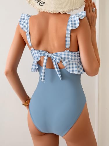 Image of Eomenie One Piece Swimsuit for Women Tummy Control Ruffle Bathing Suit V Neck Ruched Swim Suit Slimming Cutout Swimwear