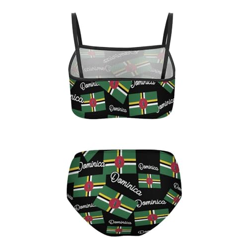 Dominica Flag Cute Girls Bikini 2 Piece Swimsuit Bathing Suit Beach Swimwear Spaghetti Strap Sets2