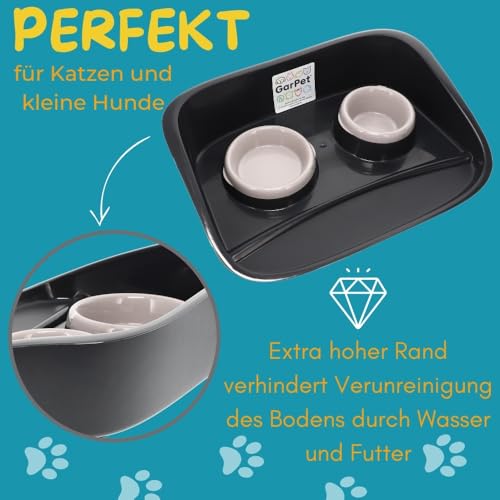 2er Set Futterstation Hund 2 Näpfe Futterbar mit erhöhter Rückwand Hundenapf erhöht Hundebar Futternapf Unterlage Matte Hunde Napfset Katzen