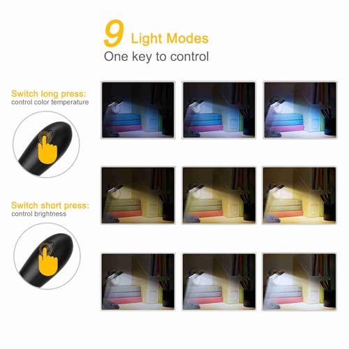 tomvorks Lâmpada LED recarregável com clipe de luz de leitura flexível USB para livro de cabeceira