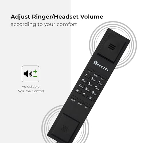 Image of Beetel H28 Corded Hotel Phone, Elegant Slim Design, 8 Speed Dial Memory, Hearing Aid Compatible (HAC), Adjustable Handset /Ringer Volume, Ringer LED, Wall Mount, Redial /Mute /Flash /Privacy Guard(Black)