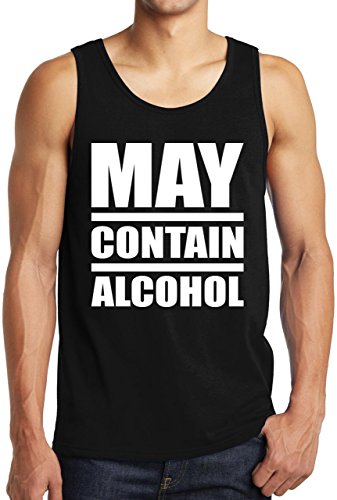 StreetViewTees May Contain Alcohol Tank Top Funny Drinking Sarcastic Humor Muscle Fitness Shirt Black L
