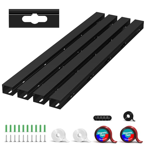 Canaletas Cables, Canaletas para Cables Adhesivas Magnetic, Organizador de Cables para Ocultar Ordenador, Mesa de Juegos, Red, TV, Cable de Alimentación (4PCS 3.5x3x40cm Negro)