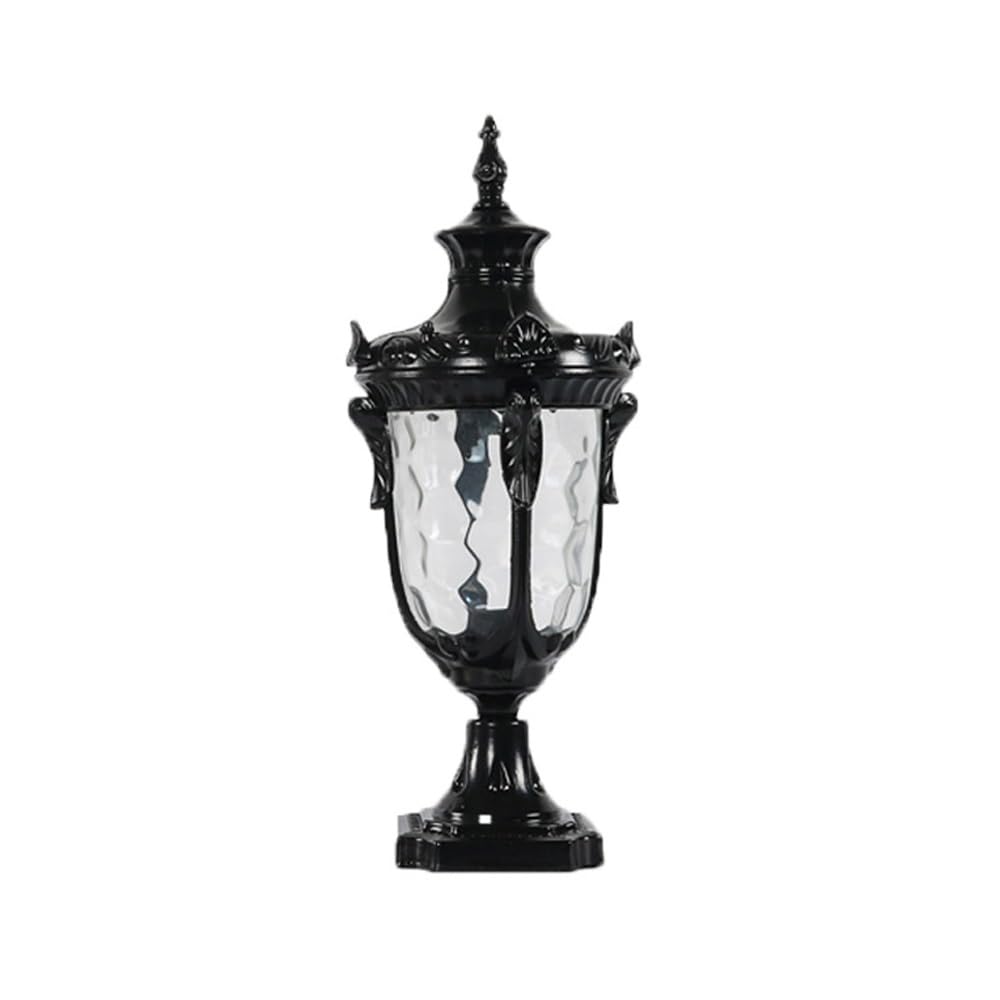 GTHTUHFD Post Lamp With Water Ripple Glass Shade Pier Mount Base Column Lighting, Street Light For Yard Garden Gates Walkway Path,Black-Height:20.5inch/52cm