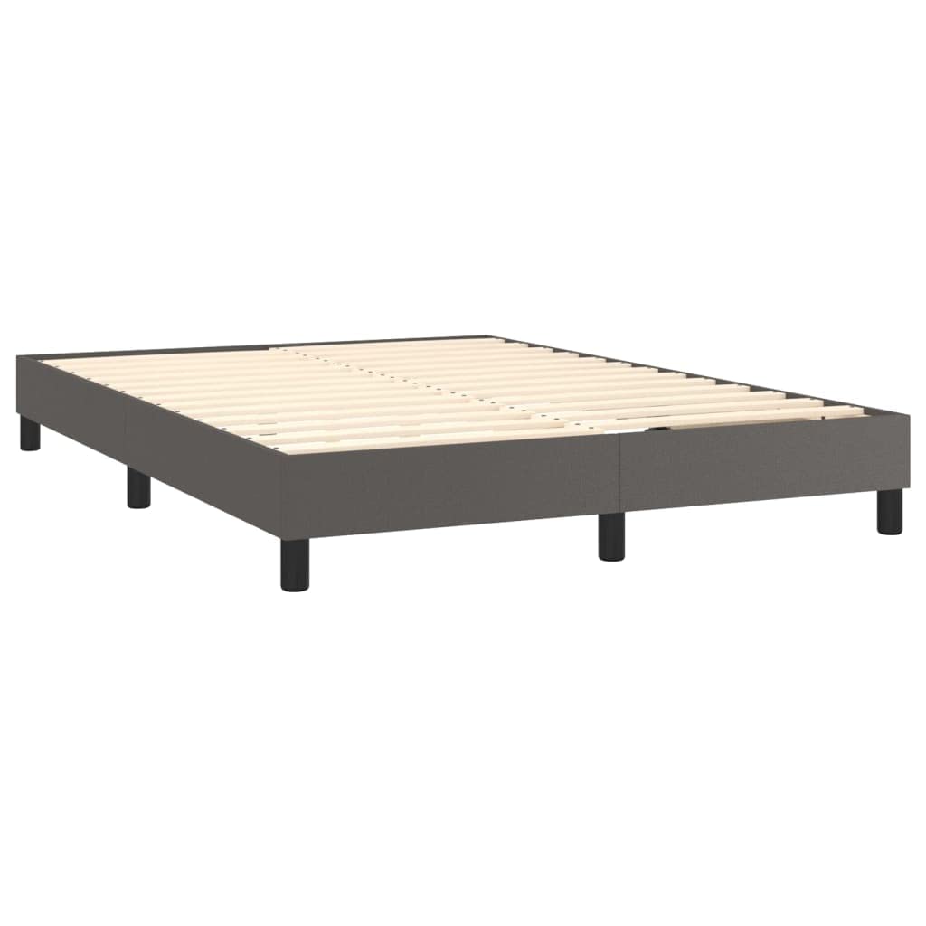 Skóra ekologiczna z regulowanym zagłówkiem kontynentalne szary 140x190 cm | Łóżko kontynentalne z materacem 140x190 cm szare ekoskóra z regulowanym zagłówkiem i sprężynami kieszeniowymi