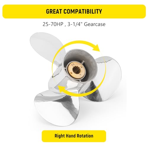 Image of 10 1 /2 x 13 Stainless Steel Outboard Propeller for Mercury Engines 30-70 HP Reference No.48-816704A45, 13 Tooth, RH