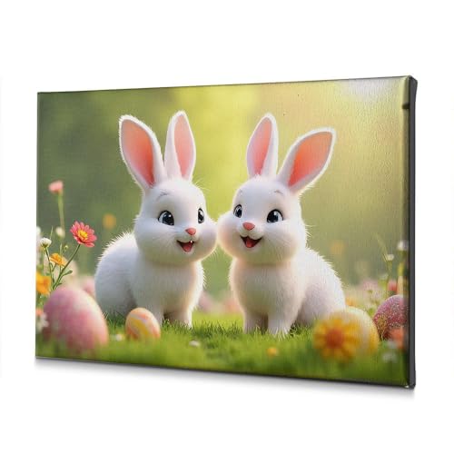 Impression sur toile douceur avec deux lapins blancs pour une décoration murale poétique