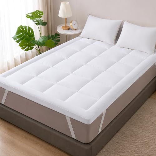 Image of Divine Casa Premium Microfiber Double Bed Mattress Topper (72 x 72 Inch) | 2 Inch Thick Mattress Pad | 500 GSM Super Soft Hollow Fiber Filling | Breathable | 4 Corner Elastic Bands | White