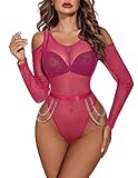 Avidlove See Through Bodysuit for Women Fishnet Bodysuit Off Shoulder Top Shirts Sexy Snap Crotch Teddy
