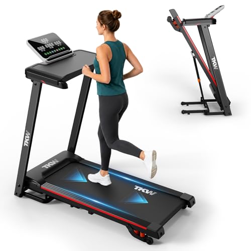 Folding Treadmill with Incline 3.5HP Quiet Foldable Treadmills for Home 300 lb Capacity Portable Treadmill Machine with Pulse Sensor and Bluetooth Speaker 7.6 MPH App Wide Belt Space-Saving Design