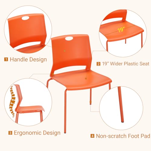 Image of Sidanli Stackable Office Chairs, Orange Guest Chairs with Comfortable Streamline Seat, Stacking Chairs No Wheels for Conference Room, Set of 4