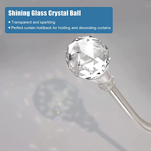 Curtain Holdbacks For Wall, Curtain Tieback Hooks Crystal Ball 2 Pack Silver Decorative Modern Drapery Pull Backs Heavy Duty Metal Window Treatment Holdback Curtain Hook Holders For Drapes #TOP1