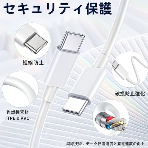 USB Type C 充電 ケーブルPD 150W 超高急速充電 タイプc ケーブル iPhone17/Air/16/16e/15 Macbook/iPad Pro&Air/Galaxy 対応タイプc多機種対応 在宅勤務支援（01white，1m1m）