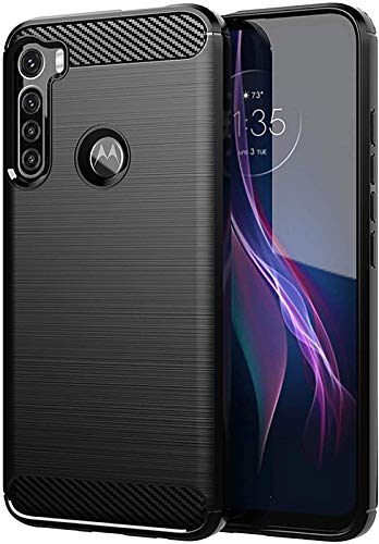Image of NPRC Hybrid Ultra Slim Protective Case TPU Non-Slip Carbon Fiber Texture Shockproof Case Cover for Moto ONE Fusion Plus - Black