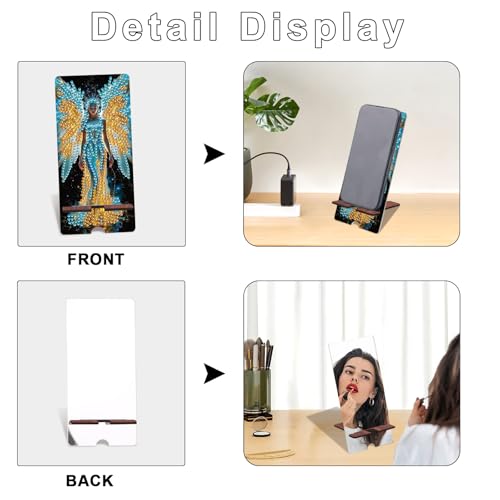 Image of Butterfly Fairy Diamond Painting Phone Stand with Mirror, DIY Wooden Diamond Art Desktop Holder, 2-in-1 Multi-Functional Diamond Painting Tabletop Ornament for Home and Office