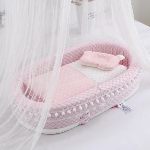 TVTKEベッドインベッド 新生児添い寝ベッド 携帯型 赤ちゃん用品 赤ちゃん布団 軽量 簡単取り外し 洗濯可能 布団付き 枕付き 旅行 外出 赤ちゃん 出産お祝い (ピンク)