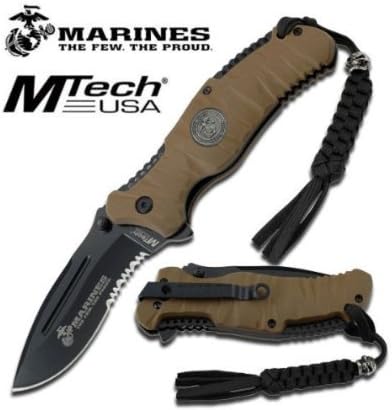 USMC ELITE MARINE CORPS "REAPER" TACTICAL FOLDING KNIFE - TAN / BLACK BLADE