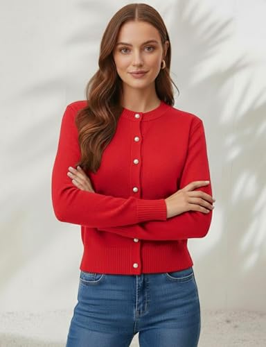 Image of Women's Casual Slim Fit Cardigan Sweaters Long Sleeve Button Down Lightweight Waist Length