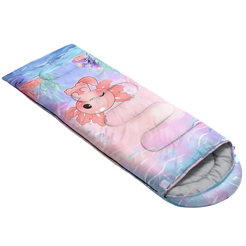 Image of QOOMO Axolotl Cute Camping Sleeping Bags,3 Season Warm & Cool Weather,Lightweight,Waterproof Sleeping Bags for Adults & Kids,Traveling,and Outdoors