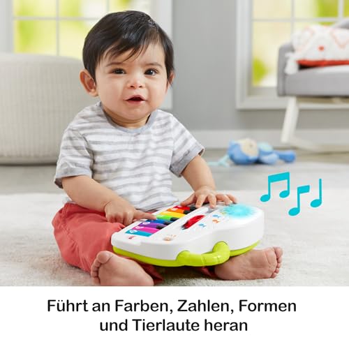 FISHER-PRICE Babys erstes Keyboard - tragbares Spielzeugklavier mit 4 Spielmöglichkeiten, Liedern, Lichtern und Geräuschen, spielerisches Lernen, spricht deutsch, ab 6 Monaten/ 1 Jahr, GFK01 – Bild 5