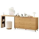 Messenya Vanity Desk with Mirror and Lights for Bedroom Furniture, Makeup Table and Chair Stool Set for Girls' Vanities,Dressing Table with A 6-Drawer Dresser and 3 Color Lighting Modes