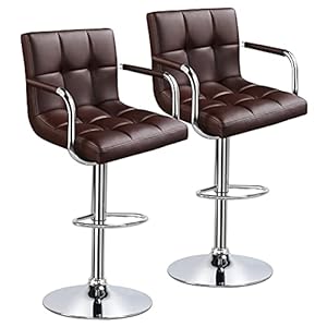 Yaheetech Tall Bar Stools Set of 2 Modern Square PU Leather Adjustable BarStools Counter Height Stools with Arms and Back Bar Chairs 360° Swivel Stool, Brown