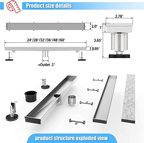 image for YEFU 2 in 1 Linear Shower Drain 28-Inch, New Type Linear Drains, 304 S