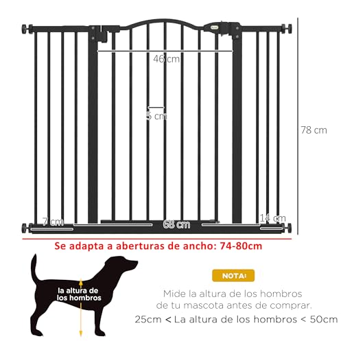 Miniatura 3 de Pawhut Barrera De Seguridad Para Perros Extensible 74-100 Cm, Para Puertas Y Escaleras, Barrera Para Perros Con 2 Extensiones 7 14 Cm, Montaje A Presión Y Doble Bloqueo, Negro