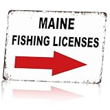 Maine Fishing Licenses Arrow Aluminum Metal Sign, 8X12 Inch, Vintage Style Decorative Sign for Fishing Shop, Garage, Man Cave, Cabin, Porch, Outdoor Yard, Home Wall Decoration