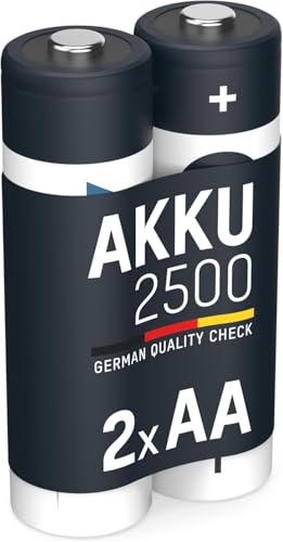 ANSMANN Piles Rechargeables HR6 NiMH 2500 mAh 1,2 V (Lot de 2) – Piles Rechargeables Mignon AA à Faible autodécharge – Accumulateurs pour appareils énergivores (Radio-réveils, Lampes Torches, etc.)