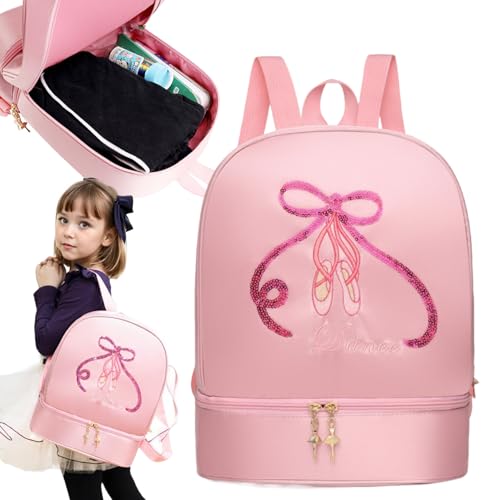 Meyrwoy Dance Backpack, Large Capacity Ballet Bags with Separate Shoe Compartment, Portable Ballerina Bag with Top Handle and Strap, Zippered Dance Bag for Girls 3-12