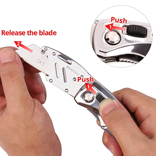 RBAYSALE Utility Knife Folding Heavy Duty Carpet Cutter with 5 SK5 Blades 420 Stainless Steel Retractable Box Cutter with Safety-Lock Design Craft Tradesman Knife 180g 4 RBAYSALE Utility Knife Folding Heavy Duty Carpet Cutter with 5 SK5 Blades 420 Stainless Steel Retractable Box Cutter with Safety-Lock Design Craft Tradesman Knife 180g - Image 4