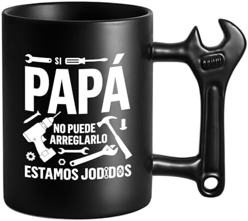 Taza divertida para papá - Si Papá No Puede Arreglarlo... - Regalo original Día del Padre - 350 ml - Taza negra con asa en forma de llave inglesa, Papá Regalo de Cumpleaños, Navidad, Día del Padre