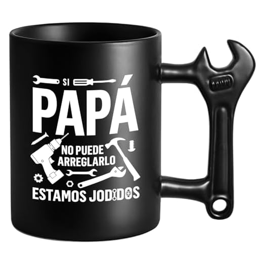 Taza divertida para papá - Si Papá No Puede Arreglarlo... - Regalo original Día del Padre - 350 ml - Taza negra con asa en forma de llave inglesa, Papá Regalo de Cumpleaños, Navidad, Día del Padre