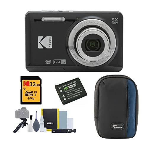 Kodak PIXPRO FZ55 �t�����h���[ �Y�[�� �f�W�^���J����(�u���b�N) 32GB SD�J�[�h�A�ʐ^�B�e�N���[�j���O�L�b�g�A�J�����P�[�X�ALB-012�p�d���o�b�e���[(5�_)