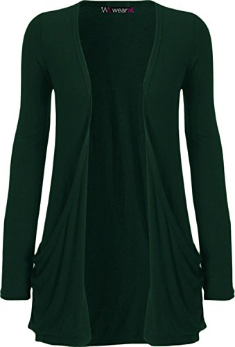 WearAll - Cárdigan de manga larga con bolsillo para mujer, tallas 8-26, verde oscuro, XXL Cover