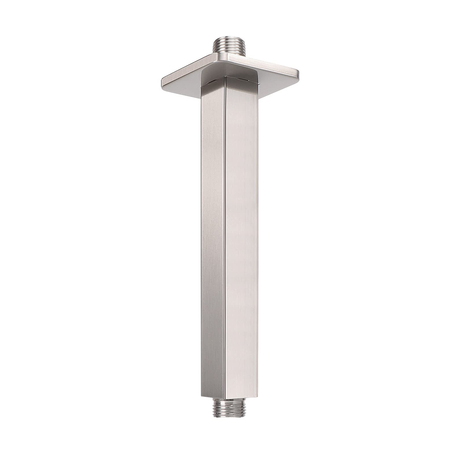 Ceiling Mounted Shower Arm, Rain Shower Square Extension Arm with Flange and Teflon Tape Stainless Steel Ceiling Mount Shower Extender (6 Inch, Brushed Nickel)